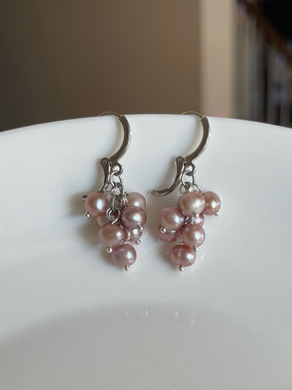 Pink Freshwater Pearl Cluster Drop Earrings – Women Jewelry